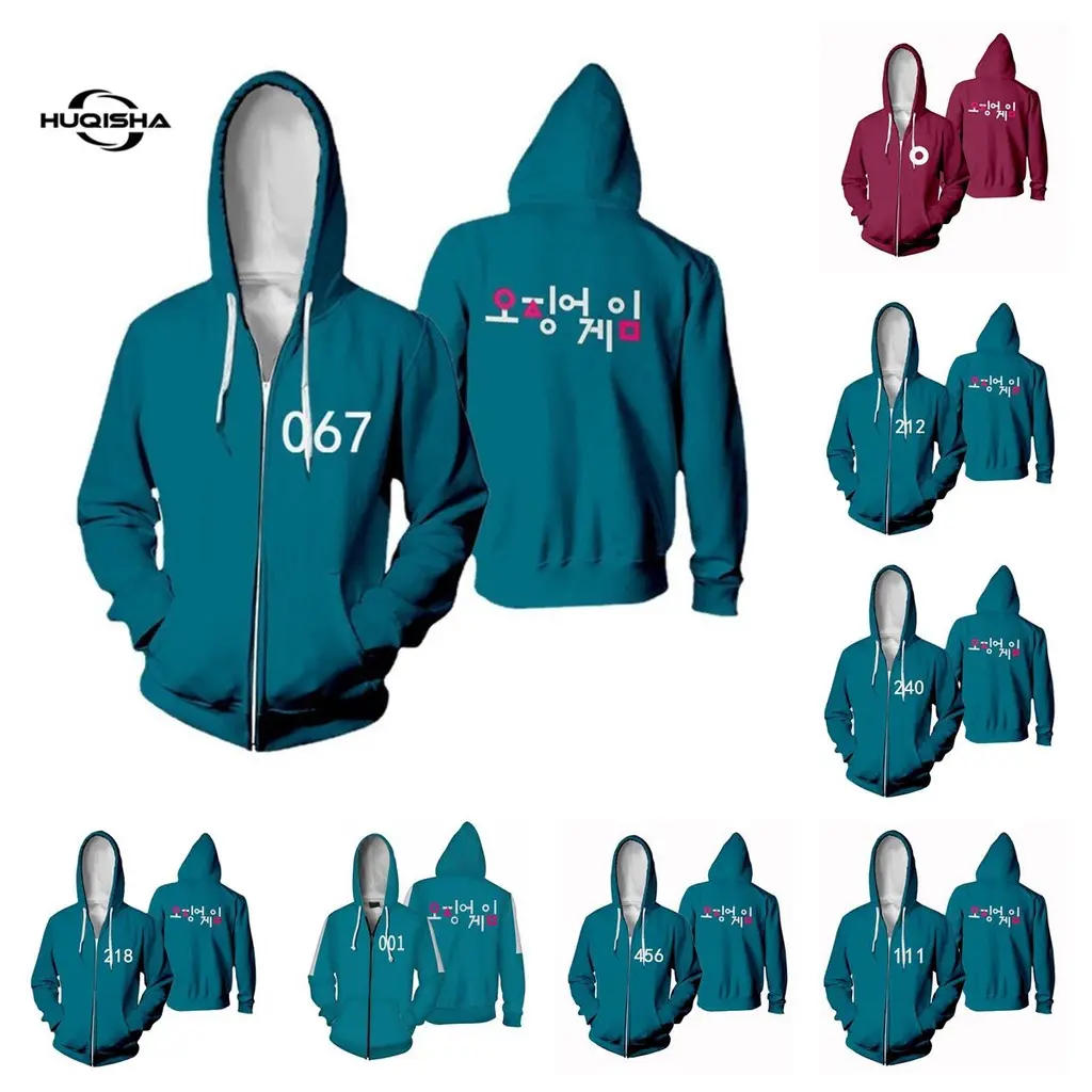 Squid Game 3D Hoodies Jacket Round Six Men Women Costumes Cosplay Sportswear Zipper Cardigan 456 Printed Sweatshirts