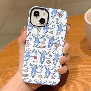 One Beach Resort Style, Nautical Elements and Monkey Pattern Phone Case , Shockproof Rugged Cover Dual Layer Soft TPU Bumper Hard Shell Design for iPhone 11 12 13 14 15 16 17 Pro Max Plus Air, Heavy-Duty Protection MagSafe Magnetic
