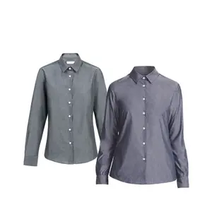 NNT Womens Chambray Long Sleeve Formal Shirt Comfy Straight Back Business CATU69