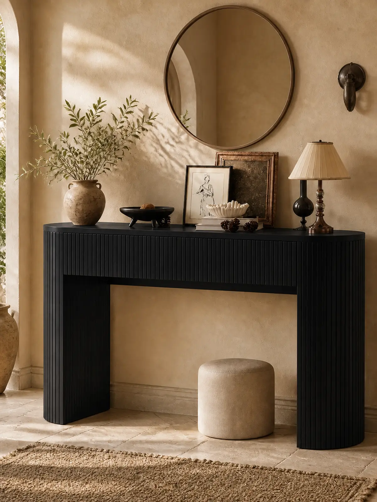【TiktokShopStockUp】ONBRILL 55/63 Inch Console Table with 2 Drawers, Fluted Entryway Tables with Storage, Sofa Table Behind The Couch, Hallway Tables, Mid-Century Modern Foyer Table for Entryway, Hallway, Living Room