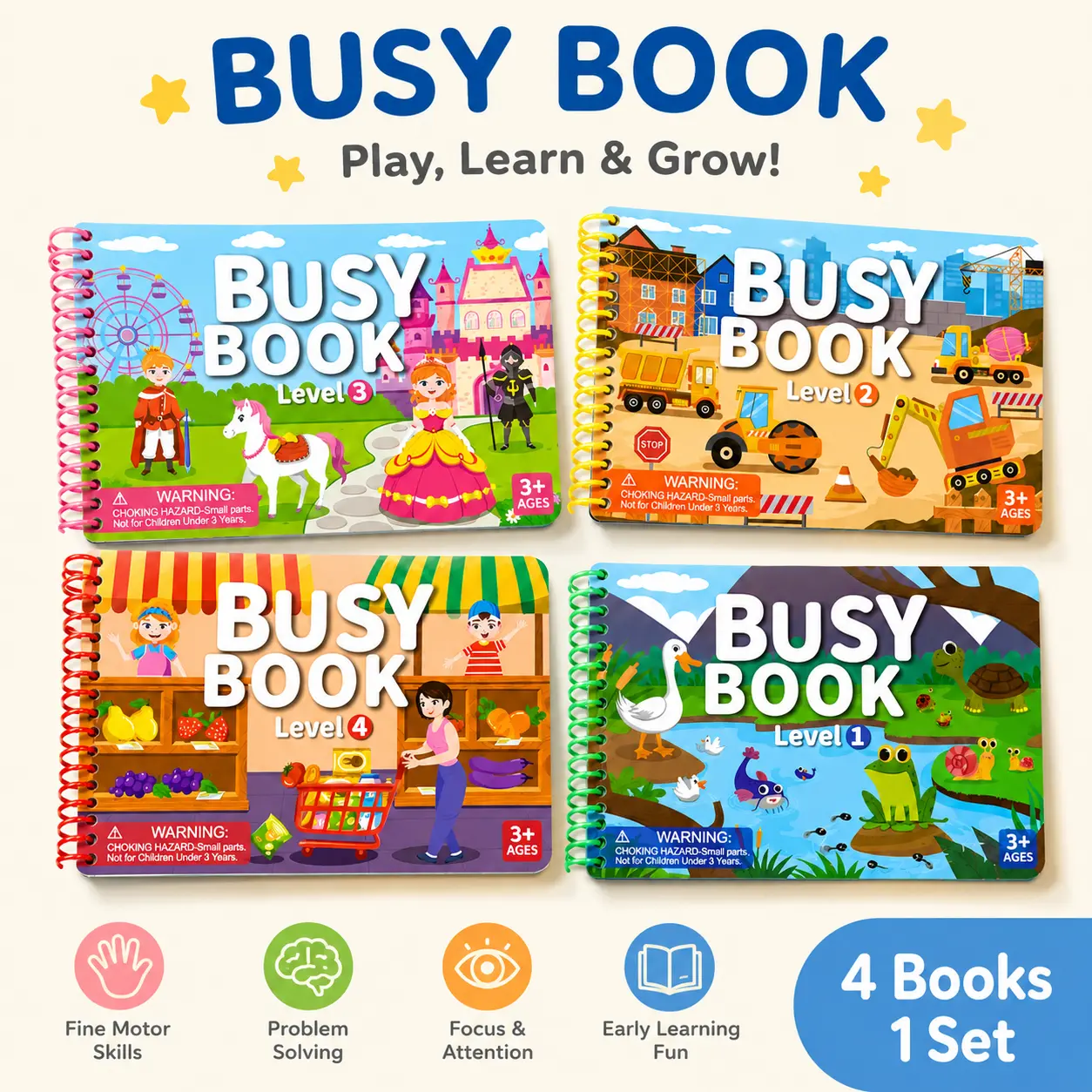 Kids Can't Put It Down! Montessori Style Busy Book for Ages 3-7, Animal Matching Game, Flash Cards, Reusable Stickers, Fine Motor Skills Learning Toy, Travel Essential for Busy Parents.Keep Kids Busy for Hours.Independent Play