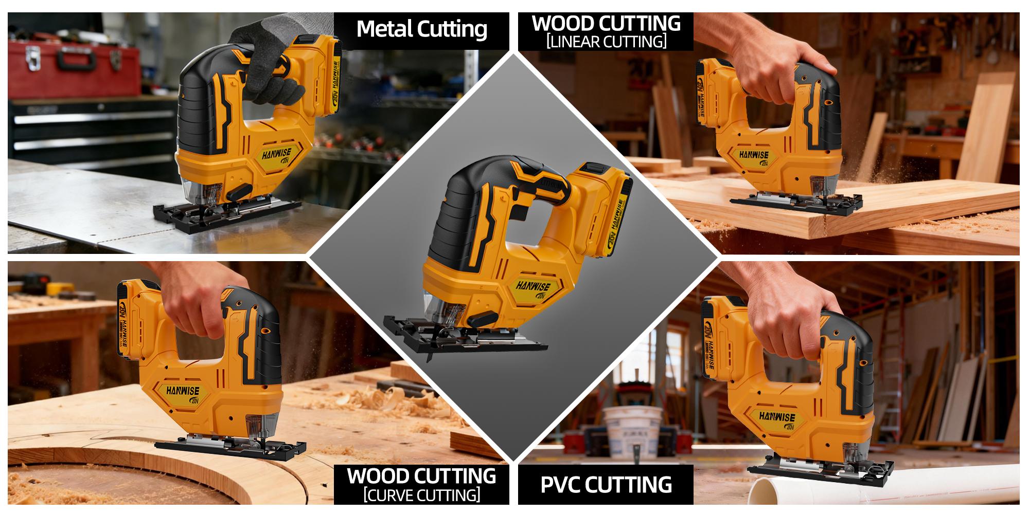 HANWISE brushless curve saw, wireless curve saw tool, 3 adjustable modes (straight/curved/oblique) 0 ° -45 ° oblique angle, sturdy and durable structure, streamlined tool design, perfect gift for men and fathers, construction tool