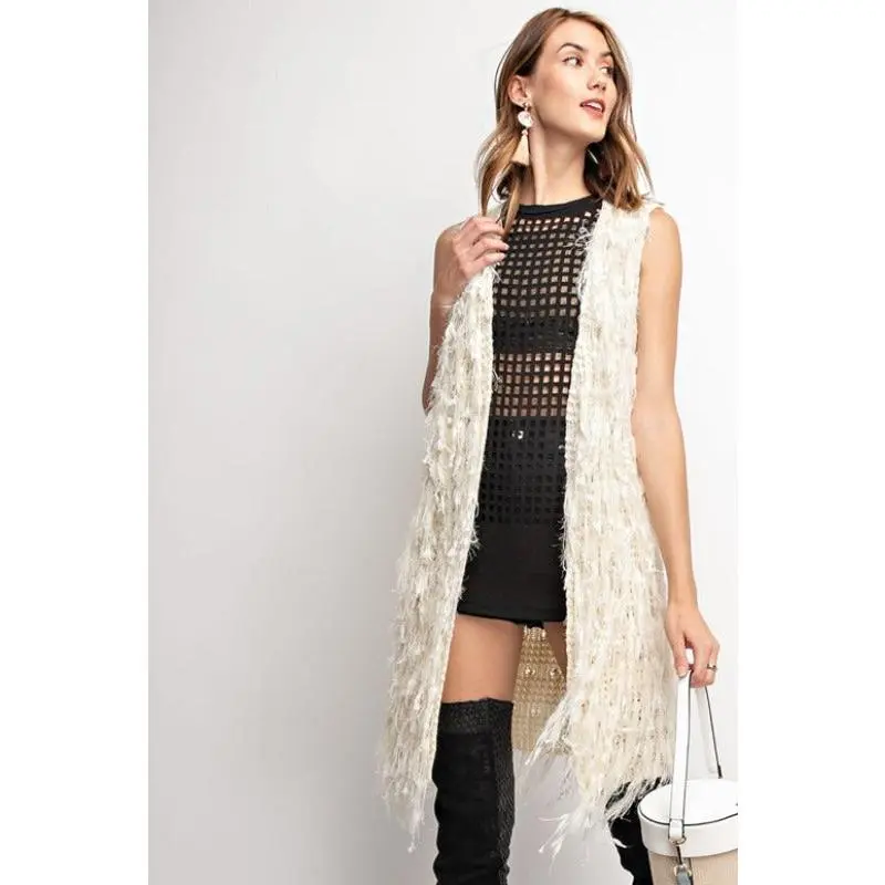 Easel Handmade Shaggy Furry Vest - Oatmeal