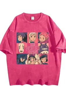 Studio Ghibli The Ghibli Bunch Graphic T-Shirt, Vintage Washed Distressed Oversized Anime Streetwear Top, Retro Ghibli Characters Collage Tee for Men Women, Ghibli Fan Gift & Anime Lover Apparel
