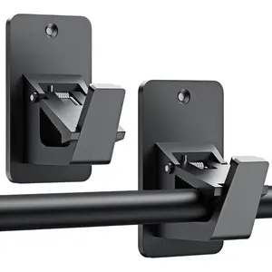 Universal Curtain Rod Holders, No Drill Curtain Rod Brackets, Self 3M Adhesive Curtain Rod Brackets Up to 30 LB, Nail Free Curtain Rod Hooks For Bathroom, Bedroom, Livingroom, Kitchen (2PC, Black)