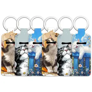 6 pcs cat Pattern Lipstick Storage Bag Set for Women - Portable Outdoor Lipstick Pendant Keychain Accessory - Portable, Elastic, and Compact Design, Suitable for Both Men and Women - Perfect for Home and Travel Floral Pattern Keychain