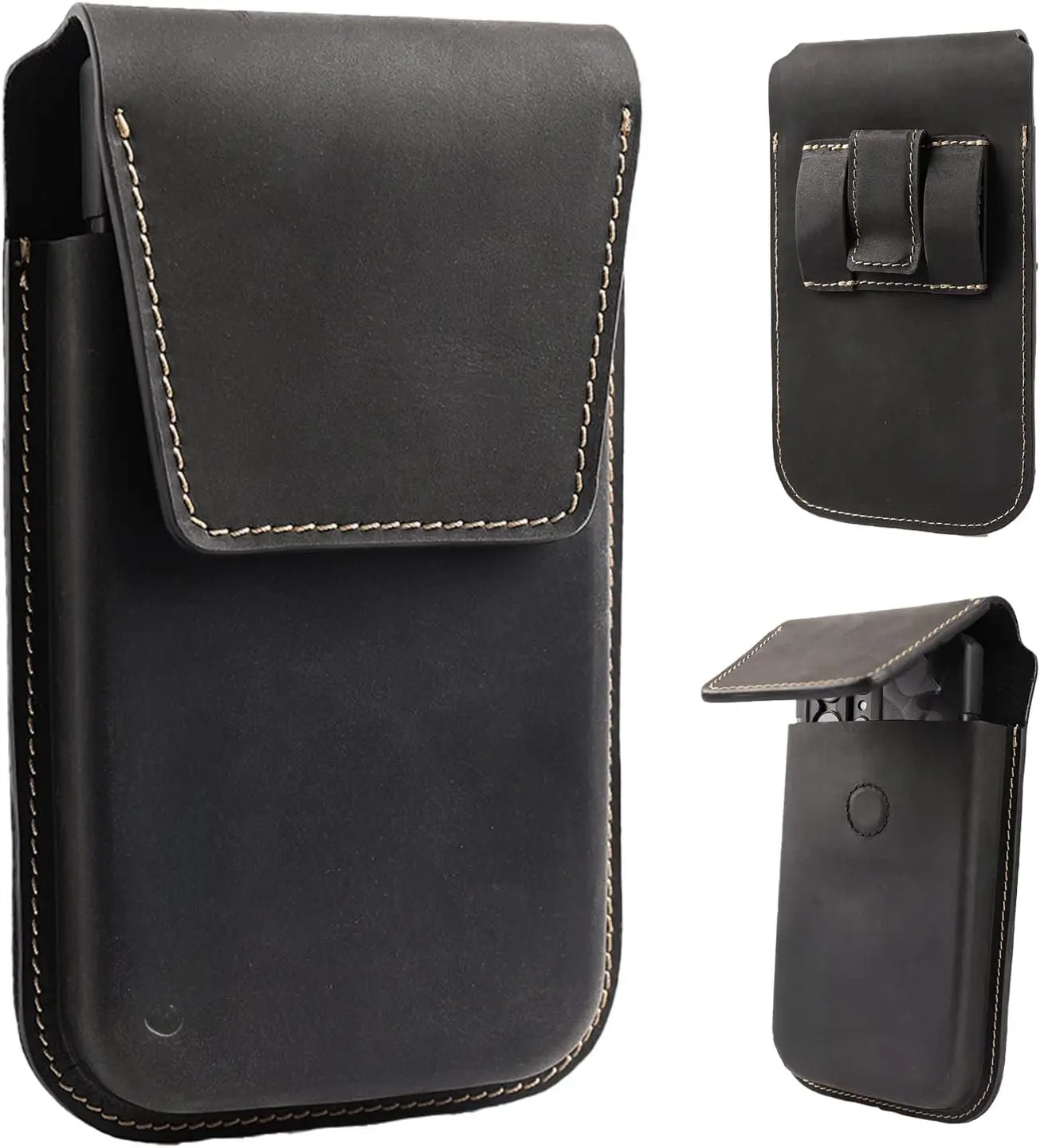 Leather Cell Phone Holster with Belt Clip, Flip Case for  14 13 Pro Max, Holder S22 Plus, Universal Pouch Large Phone,Black