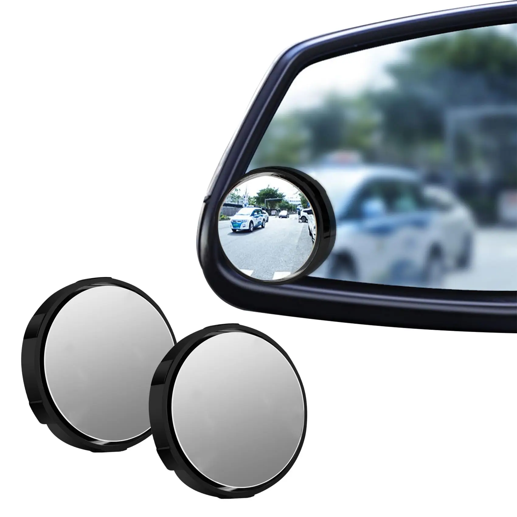 2PCS Round HD Glass Convex Rear View Mirror with Frame, 360 Wide Angle Side View Mirror Accessories with Self Adhesive Back for Car, SUV and Trucks, B