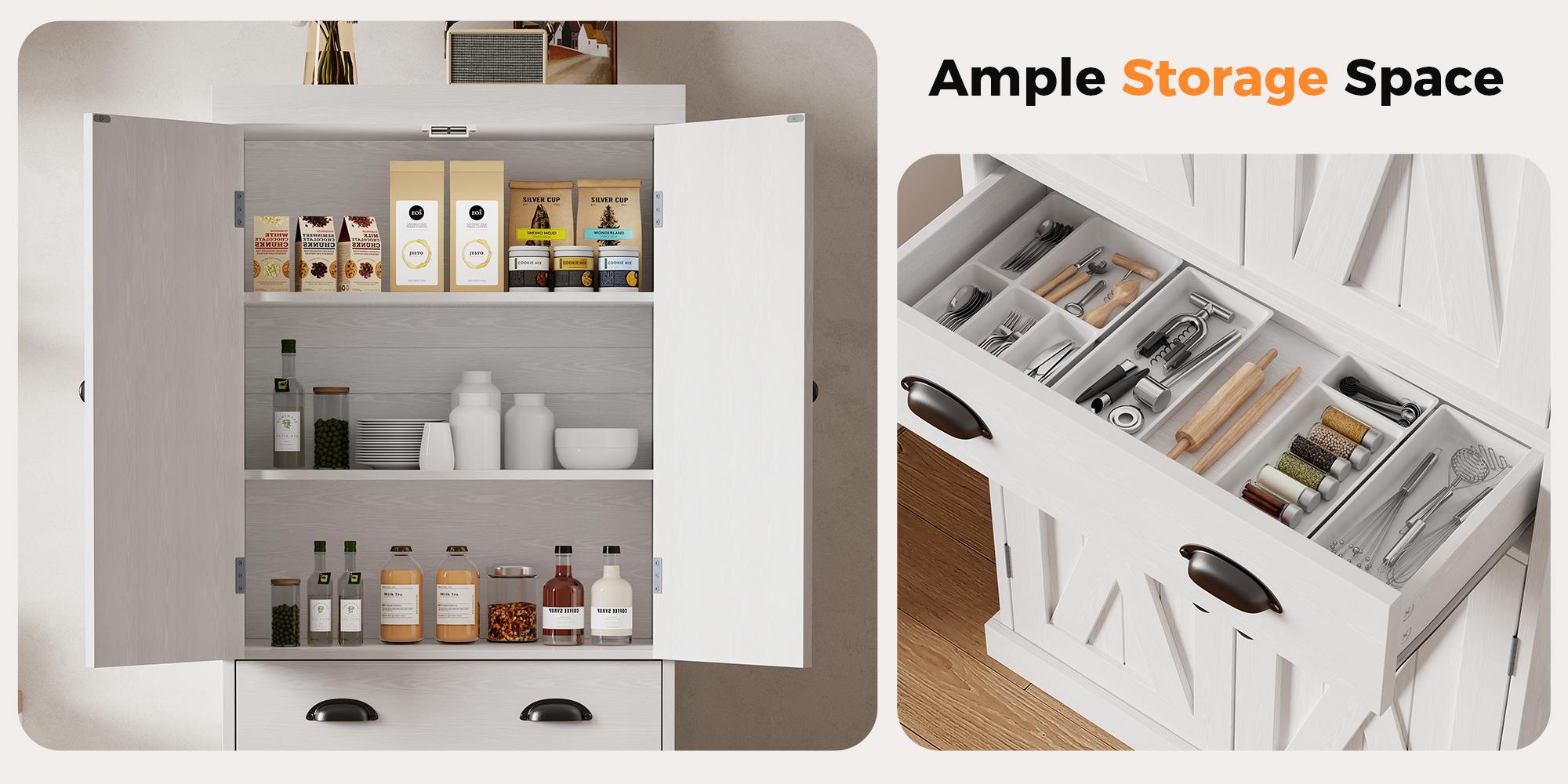 72''H Kitchen Pantry Storage Cabinet with Drawers and Adjustable Shelves – Tall Freestanding Organizer for Kitchen, Dining Room & Laundry