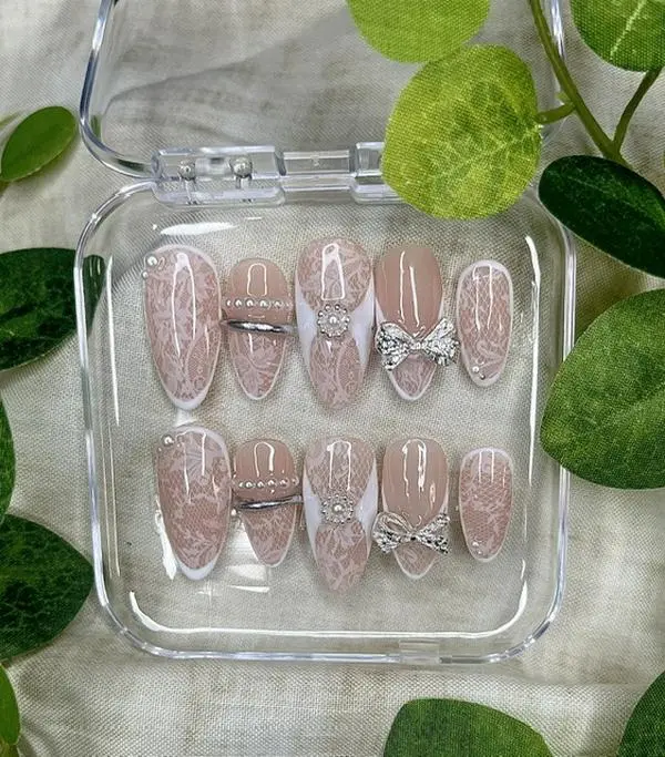 White Lace Press-on Nails, Reusable Nail Art