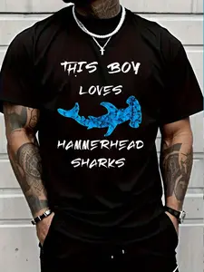 100% Cotton This Boy Loves Hammerhead Sharks Ocean Fish Animals T-Shirt Women's Men's Graphic Tee Crew Neck summer vacation Tops