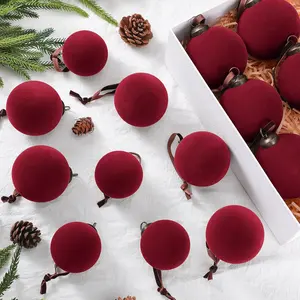 36 Pcs Wine Red Velvet Christmas Balls Bulk - 2.36", 2.76", 3.15" Flocked Christmas Tree Ball Ornaments Hanging Decoration for Xmas Tree, Wreath, Home or Party Decorations