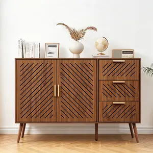 JUMRHFAN Storage Cabinet with 3 Drawers & Double Doors, Kitchen Buffet Sideboard Cabinet,Wood Storage Organizer for Kitchen, Living Room, Dining Room, Brown