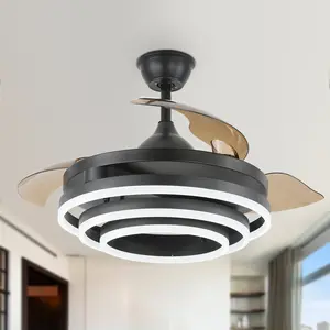 42" Modern Home Retractable Metal DC Motor 6 Speeds Ceiling Fan with Remote and LED Light Kit Included, DIY Shape Ceiling Fan for Temperature Adjustment, Ceiling Fan for All Seasons