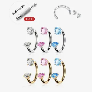 20G(0.8mm)/18G(1.0mm)  Implant Grade Titanium Internally Threaded Prong Set CZ  Ends Horseshoe Circular Barbell