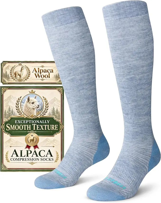 FITRELL Alpaca Wool Compression Socks for Women, 15-20 mmHg, Arch & Leg Support Solutions, Comfortable Soft Supportive Stretch Knee-High Socks for Hiking, Running, Lightweight, Moisture Wicking, Cushioned
