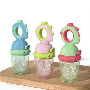 Dinosaur rotating push type baby fruit feeder, silicone fresh food feeder, children's feeding tool, suitable for Easter gift giving