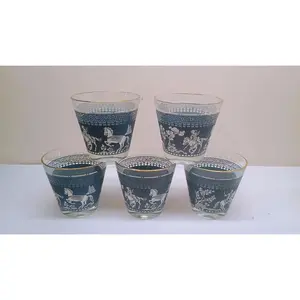 5 Jeannette Blue Wedgwood Greek Hellenic Jasperware Lowball Glasses