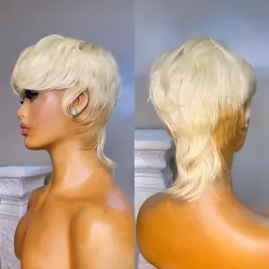Short Pixie Cut Wig for Women Layered Blonde#613 with#30 Light Brown Synthetic Wig None Lace Frontal Mullet Wigs High-light Colored Throw On and Go Wigs2026