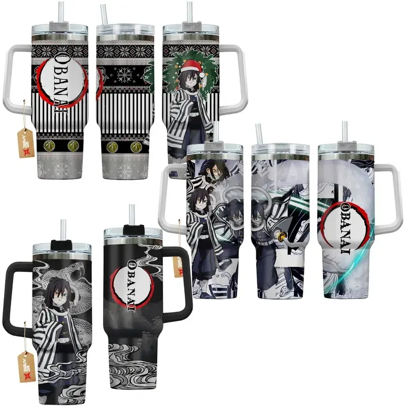 [WDC] Obanai Iguro Serpent Hashira 40oz Tumbler With Handle Stainless Steel Tumbler, Snake Breathing Swordsman Anime Gaming Cup, Double Wall Iced Coffee Travel Mug, Gift for Anime Fans