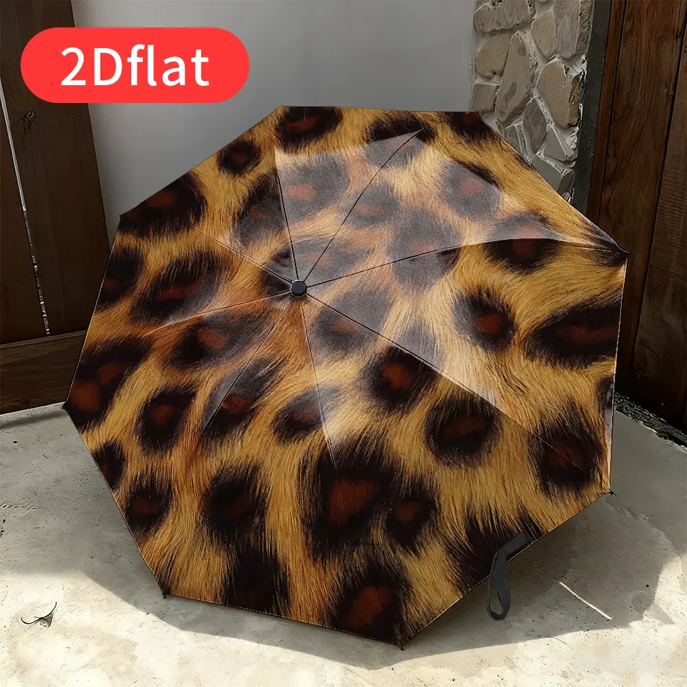 1 Leopard Print Automatic Folding Umbrella with 8-Rib Reinforced Frame – Compact, Portable, Auto Open/Close, Wind-Resistant Canopy for Travel and Sunny Days (Insect-Repellent Umbrella)