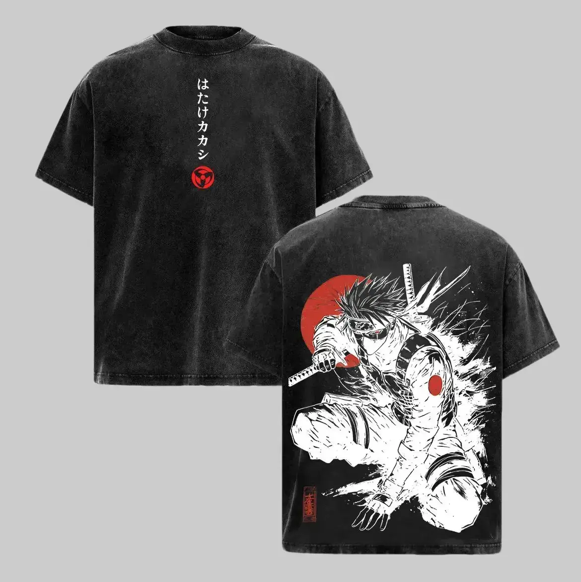 Kakashi Hatake Sharingan Oversized Vintage Washed T-Shirt Naruto Anime Graphic Tee Unisex Japanese Streetwear Dark Aesthetic Manga Top Casual Cotton Ninja Clothing Perfect Otaku Gift For Men Women Trendy Y2K Fashion Apparel Gamer Outfits High Quality!
