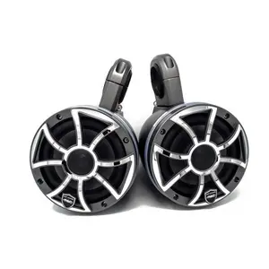 Wet Sounds REVO6-XSG-SS Gunmetal & Stainless Steel 6.5" LED Speakers in Kicker KMTES Black Enclosures with RGB LED Rings