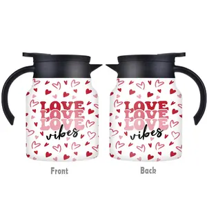 1pc/34oz/1000ml/Insulated Flask,Double Walled Insulated Coffee Pot,Stainless Steel Tea Kettle With Handle And Lid,Love Vibes Very Suitable For Family And Friend Gatherings,Valentine's Day Gifts,Holiday Party Decorations