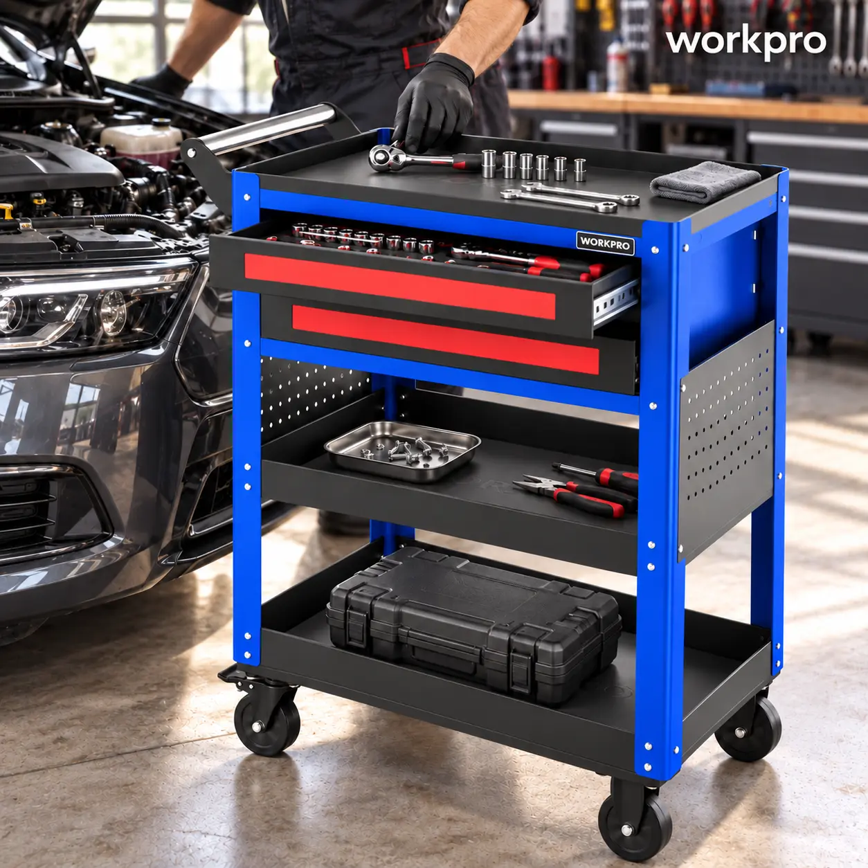 WORKPRO Premium 28" 2-Drawer Rolling Tool Cart, Heavy Duty Utility Industrial Service Cart Storage Organizer
