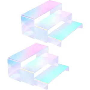 6 count Iridescent  Display Risers, Rainbow Display Stand Set for Collectible Figures  Perfume Organizer, 3 Sizes Rectangular Stands for Candy Dessert Cupcake, Vendor Booth Retail
