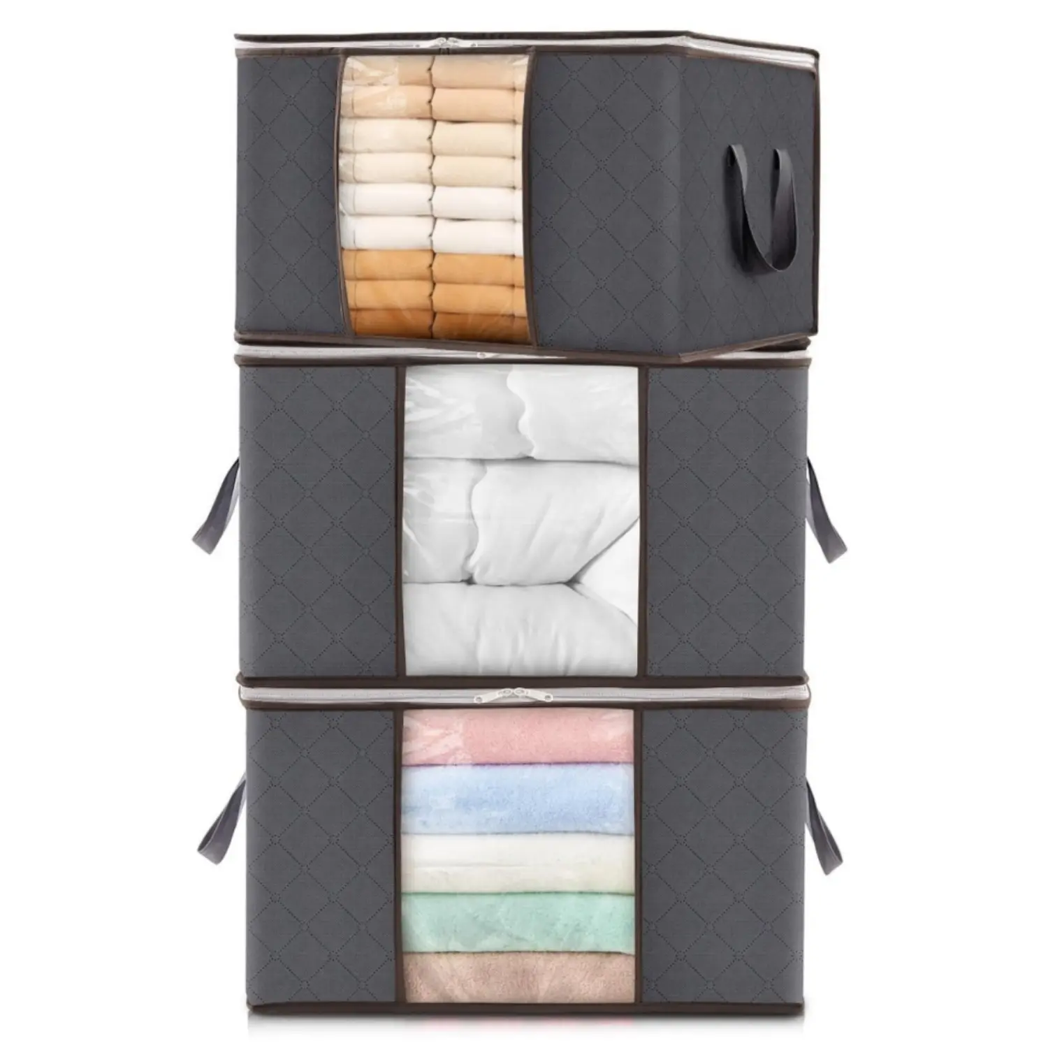 LMMAKE 1/3PCS Clothes Storage Bin with Lids Foldable Blanket Bag Clear Window Reinforced Handles for Closet Organization Dust Protection uber eats