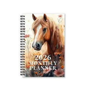 Elegant Floral Horse & Foal Design Spiral Notebook Stationery, 2026 Annual Planner, Stylish Journal for Organizing Your Yearly Goals