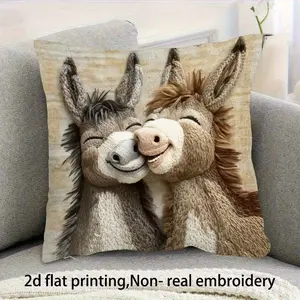 2PCS Cute Donkey Couple Pillow Covers, Soft Linen Blend Texture, Animal Theme Donkey Print Farmhouse Decorative Throw Pillow Cases, 45x45cm No Insert for Couch Bed, Gift for Animal Lovers,summervibes