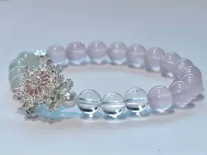 Pulse&Stones Natural Crystal Bracelet Rose Quartz Clear Quartz & Moonstone Beads for Versatile Casual & Formal Wear Elegance in Every Bead 16 cm Wrist Size gift idea romantic