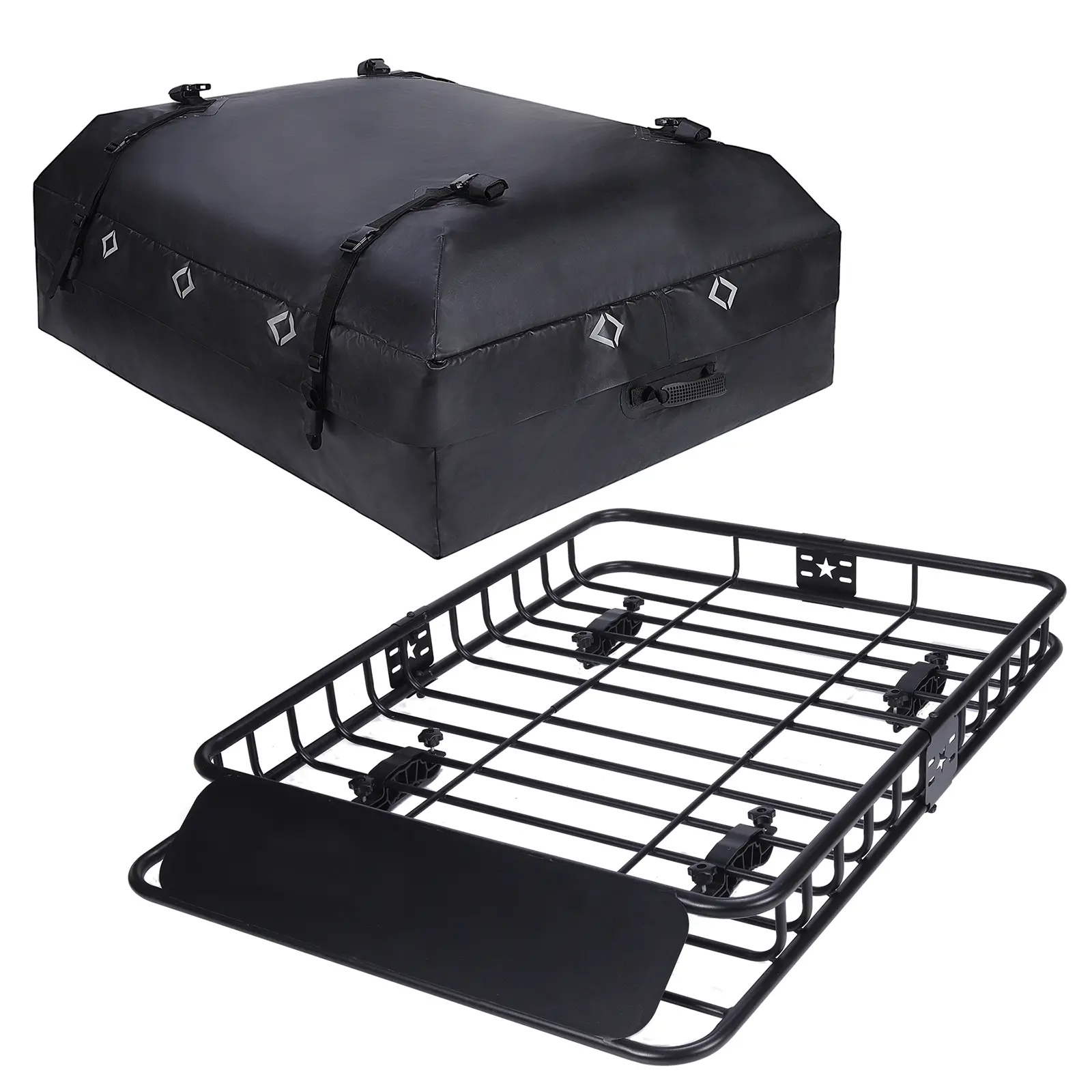 (with or without Bag Optional) Universal Roof Rack Cargo Basket - 51×36 Inches, Load Capacity 220 LB, 15 Cubic Feet Waterproof Roof Cargo Bag - Secure Luggage Carrying System for SUVs, Pickups, and Sedans, Fits Most Vehicle Models
