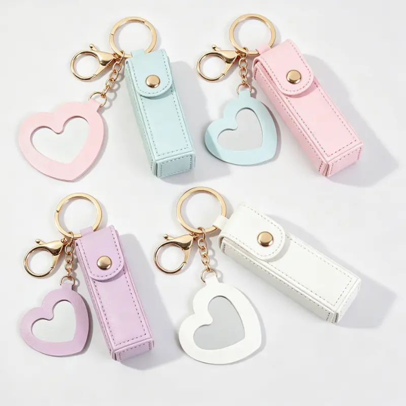 PU Leather Chapstick Holder Key Chain with Mirror Lipstick Keychain Lip Balm Organizer Travel Makeup Storage Case for Women Girls Perfect Mothers 2026 Graduation Gift for Women Girls-MM2