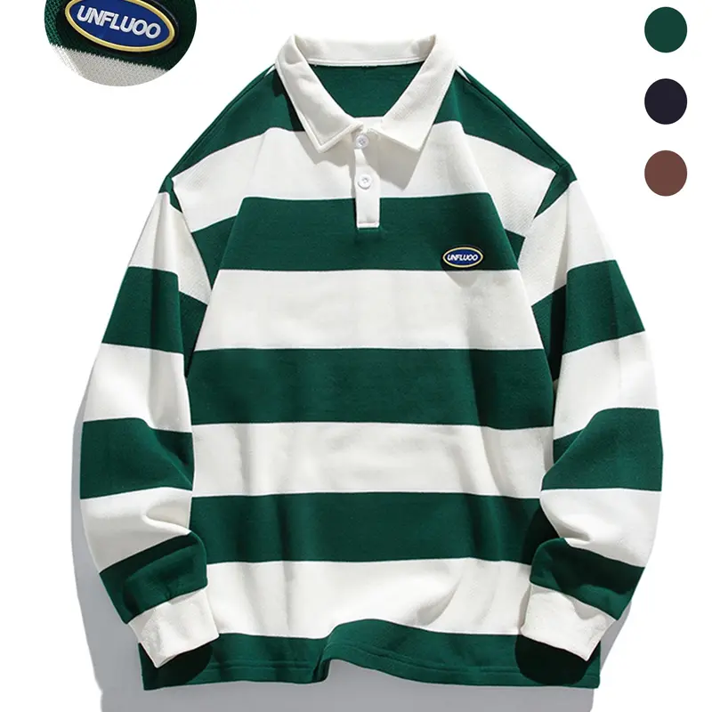 Gen Z Men's Striped Polo Shirt, Comfortable Loose-Fit Preppy Style, Casual Comfy Collared, Perfect for Spring & Fall, Ideal for School & Outdoor Activities