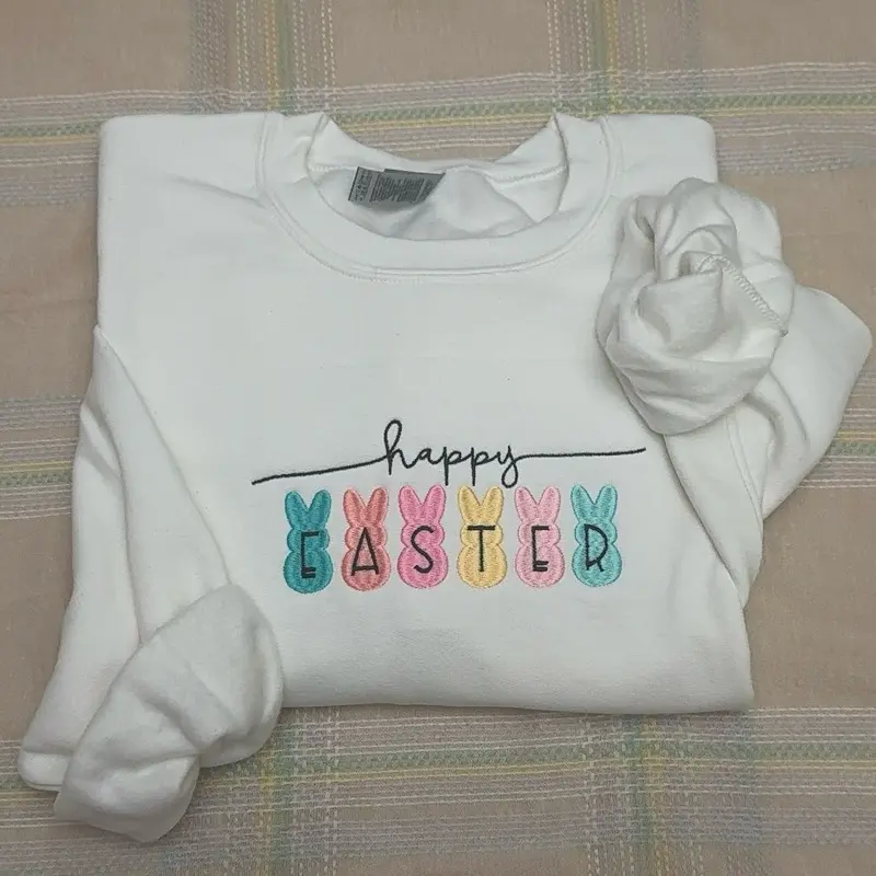 Easter embroidered sweatshirt/ Easter sweatshirt / Bunny Easter sweatshirt / Happy Easter embroidered sweatshirt