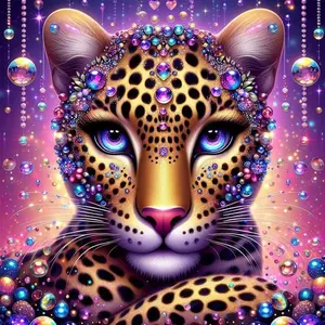 Leopard Pattern DIY Diamond Arts Colorful Painting Kit without Frame, 5D Diamond Decor Painting by Numbers Kit, Wall Art Decor for Home Living Room Bedroom, Handmade Gifts