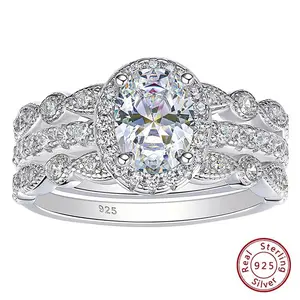 3 Pieces Wedding Engagement Rings Set for Women 925 Sterling Silver Jewelry Art Deco Bands Oval AAAAA Cubic Zircon Ring  JR4669 #Love Story