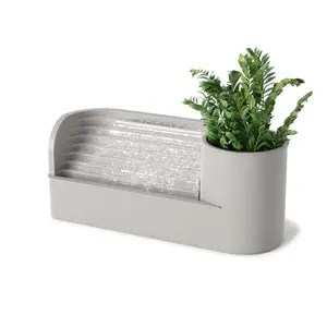 Umbra Stream Water Fountain with Plant in Pot, Gray Finish, Modern Design, Ideal for Indoor Use Tabletop Recycled