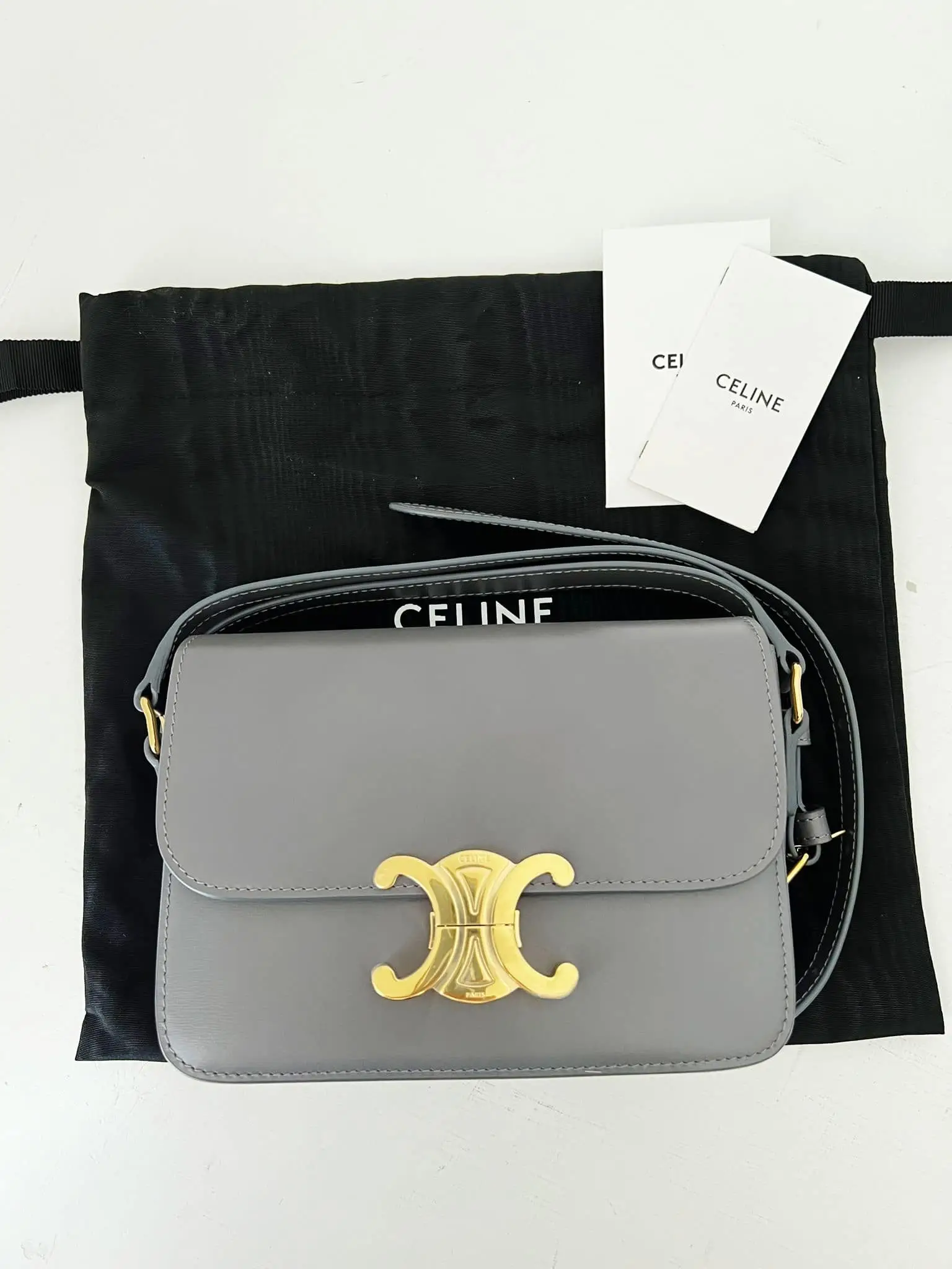 Pre-owned Celine Paris Leather Crossbody Bags Celine Teen Dark Gray