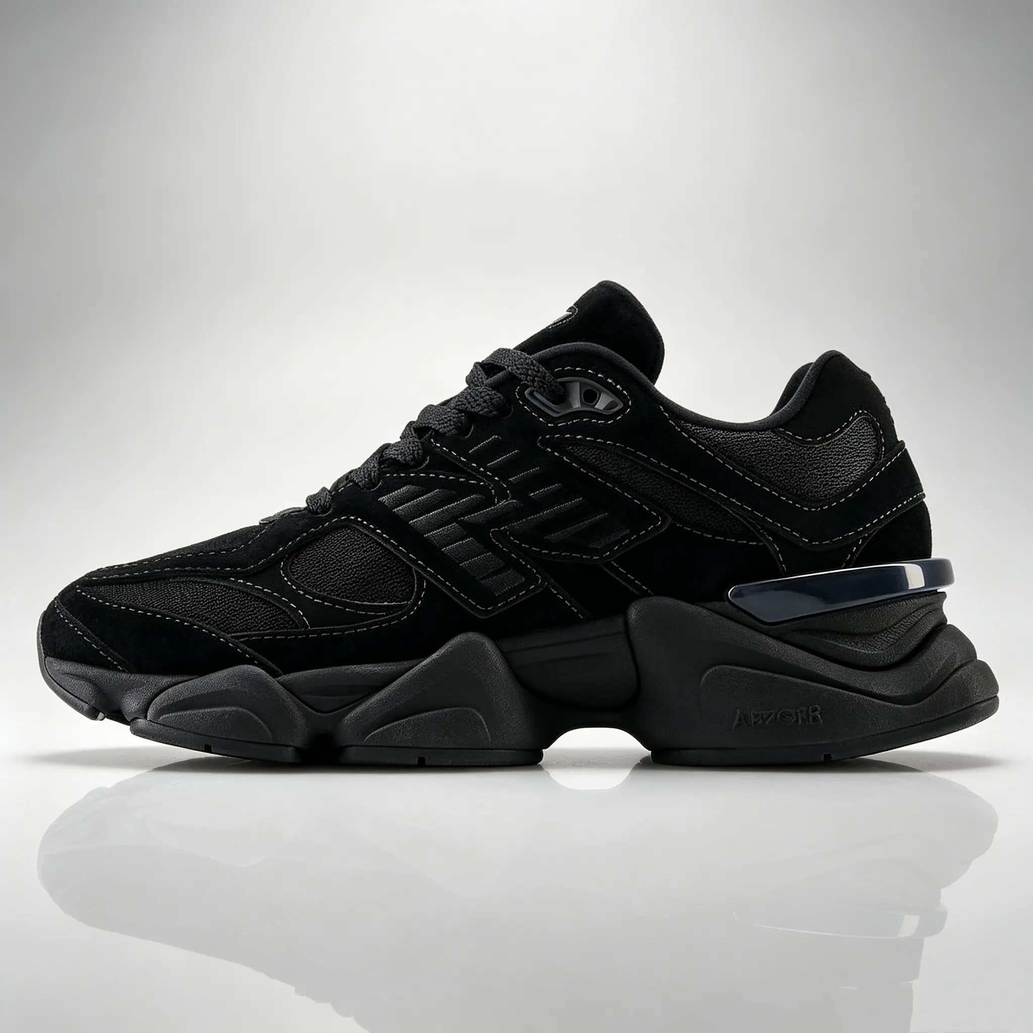New Balance 9060 - Triple Black Suede,Closed Casual Trainers