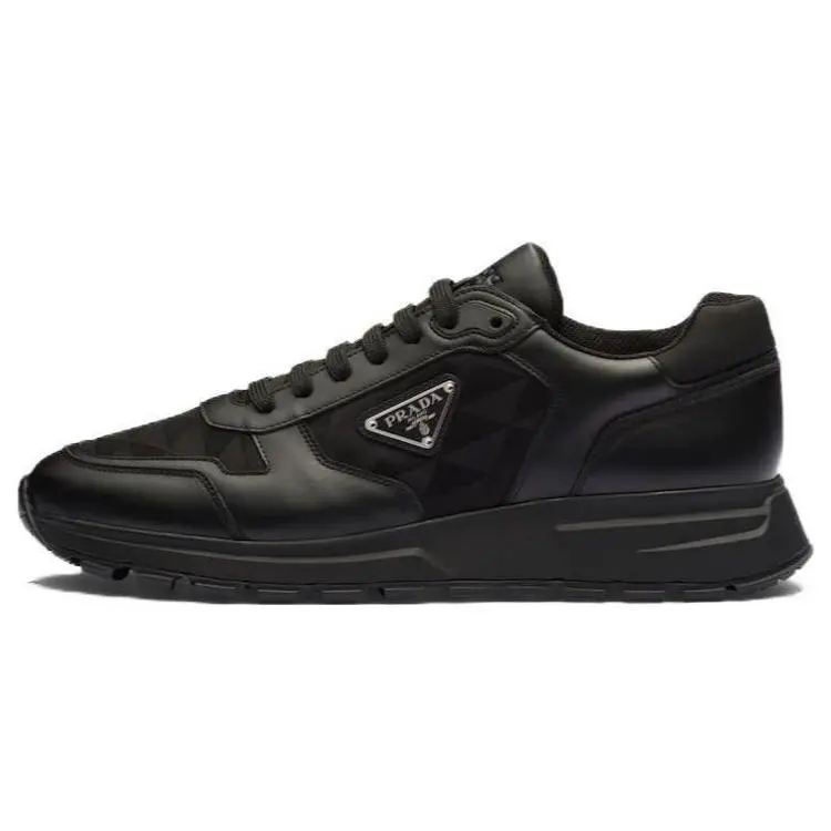 PRADA Men's Casual Leather and Re-Nylon Footwear - Sneaker, Trainer, Sports Shoes (Black)