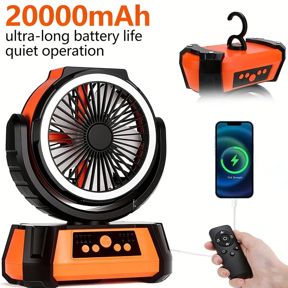 Cool Air Outdoor Remote Control Fan - 20000mAh Dual-Motor Battery Powered With LED Light, 4-Speed Desktop Fan With Hook, Portable Camping Fan, Specifically For Tents, Power Outages, Construction Sites
