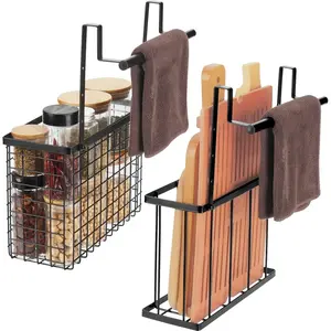 2 Pack Cabinet Door Organizer,Over The Cabinet Door Organizer with Towel Bars,Hang Over Cabinet Door Storage, Kitchen Cabinet Door Organizer for Cutting Board, Baking Sheet, Foil, Plastic Wrap