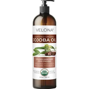 velona Organic Jojoba Oil 8 Fl Oz - 100% Pure, Unrefined Cold Pressed for Face, Hair, Body, Acne Prone Skin Care, Stretch Marks & Cuticles (With Pump)