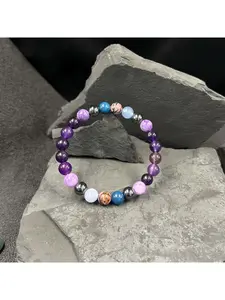 1 piece of natural stone bead bracelet - 8mm amethyst, black and fluorite gemstones, for protection, Bohemian elegant ladies' jewelry, for daily wear and as a gift