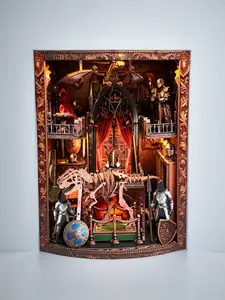 3D Wooden Jigsaw Puzzle Bookend, Dragon Theme Book Nook, DIY Bookshelf Insert Decorative Model, Light-Up Home Decor Gift for Adults 14+