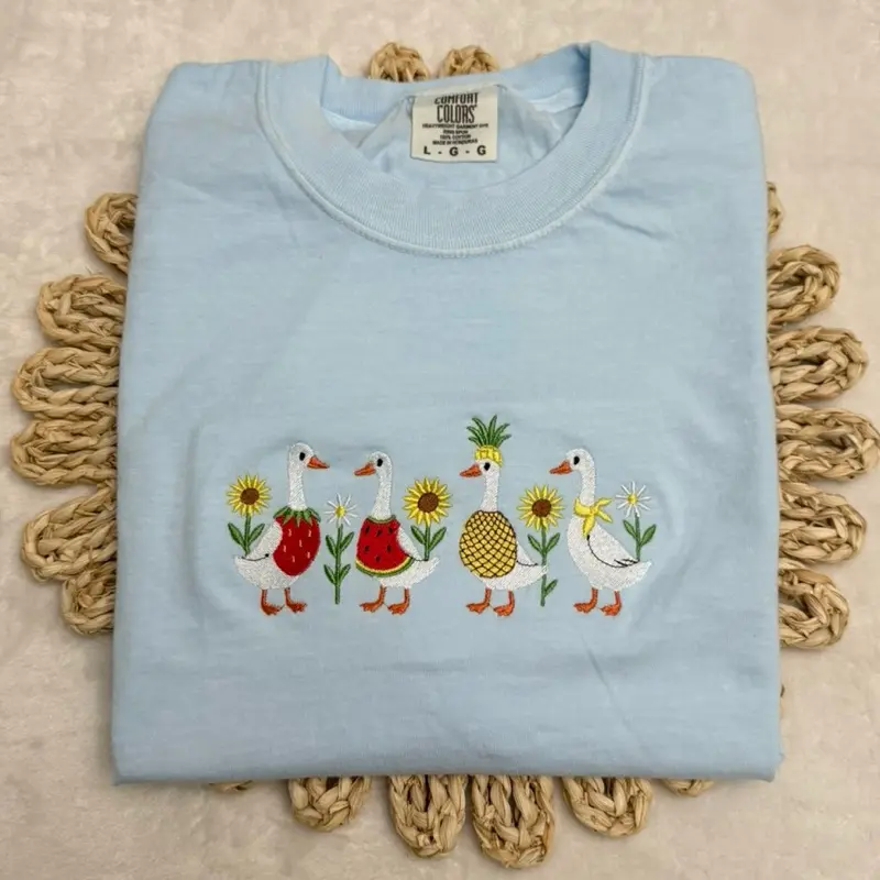 Summer goose embroidered comfort colors Tshirt / summer embroidered tee shirt / oversized tee
